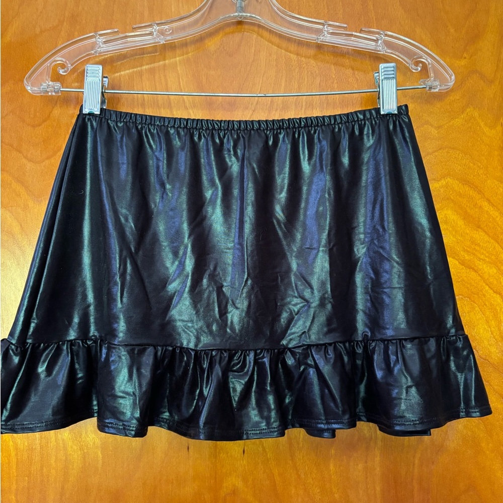 Geisha Moth Black Faux Leather Mini Skirt